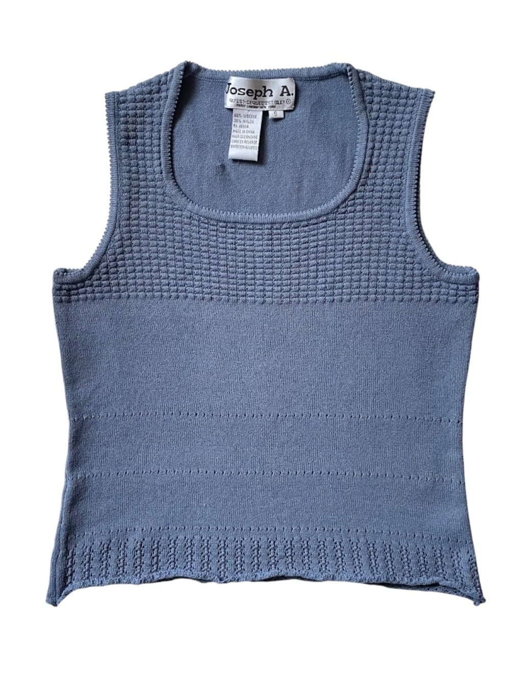 Joseph A Sleeveless Knit Tank Top Womens S Dusty Blue Pointelle Round Neck